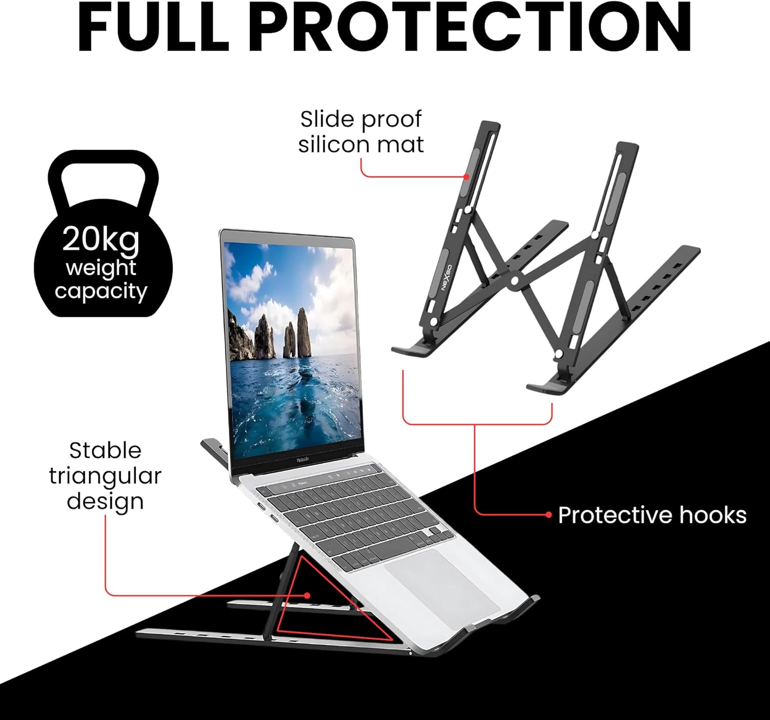 Nexso Adjustable Laptop Stand Black Aluminium 7-Angle