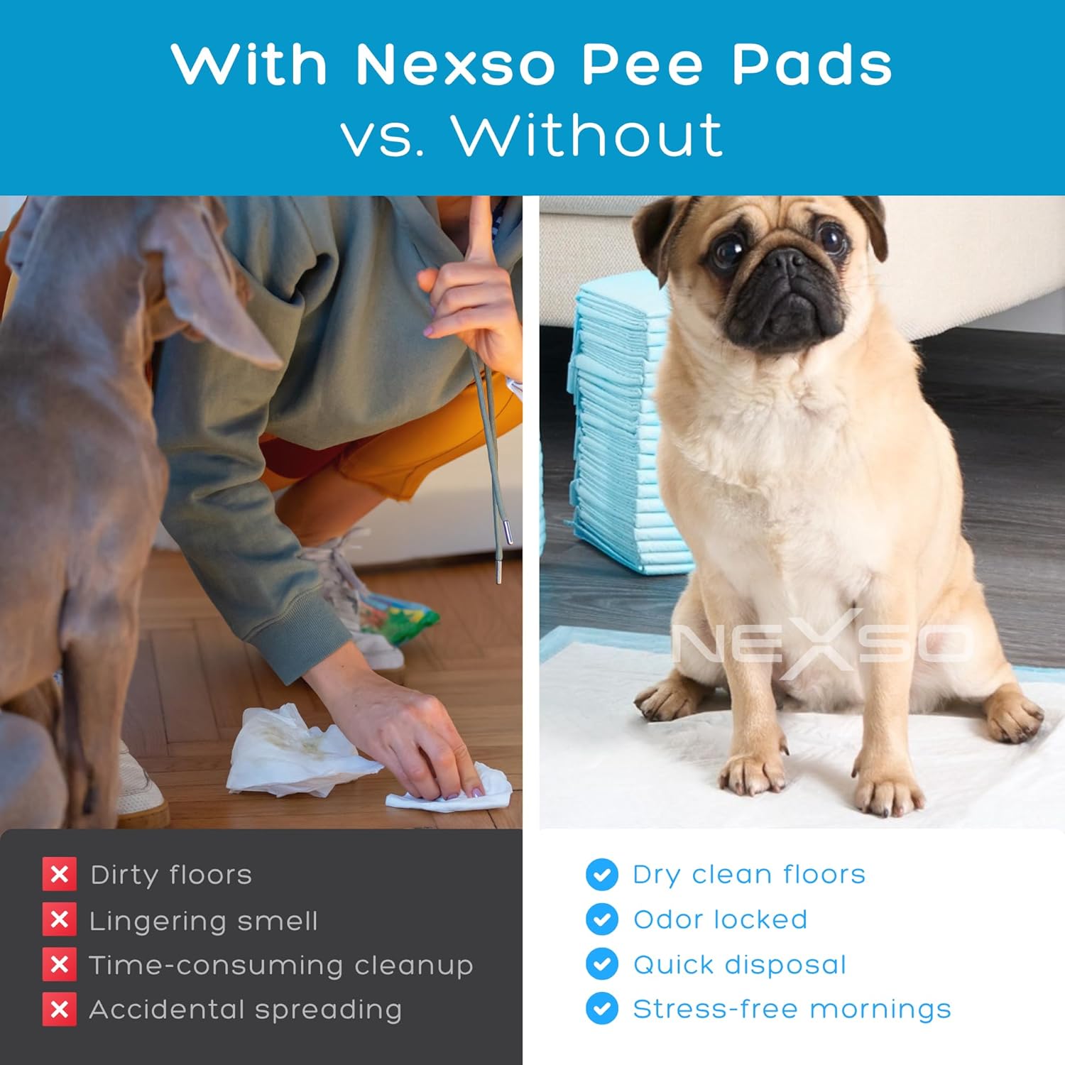 Nexso Dog Pee Pads 100pcs 33x45cm 5-Layer Leak-Proof