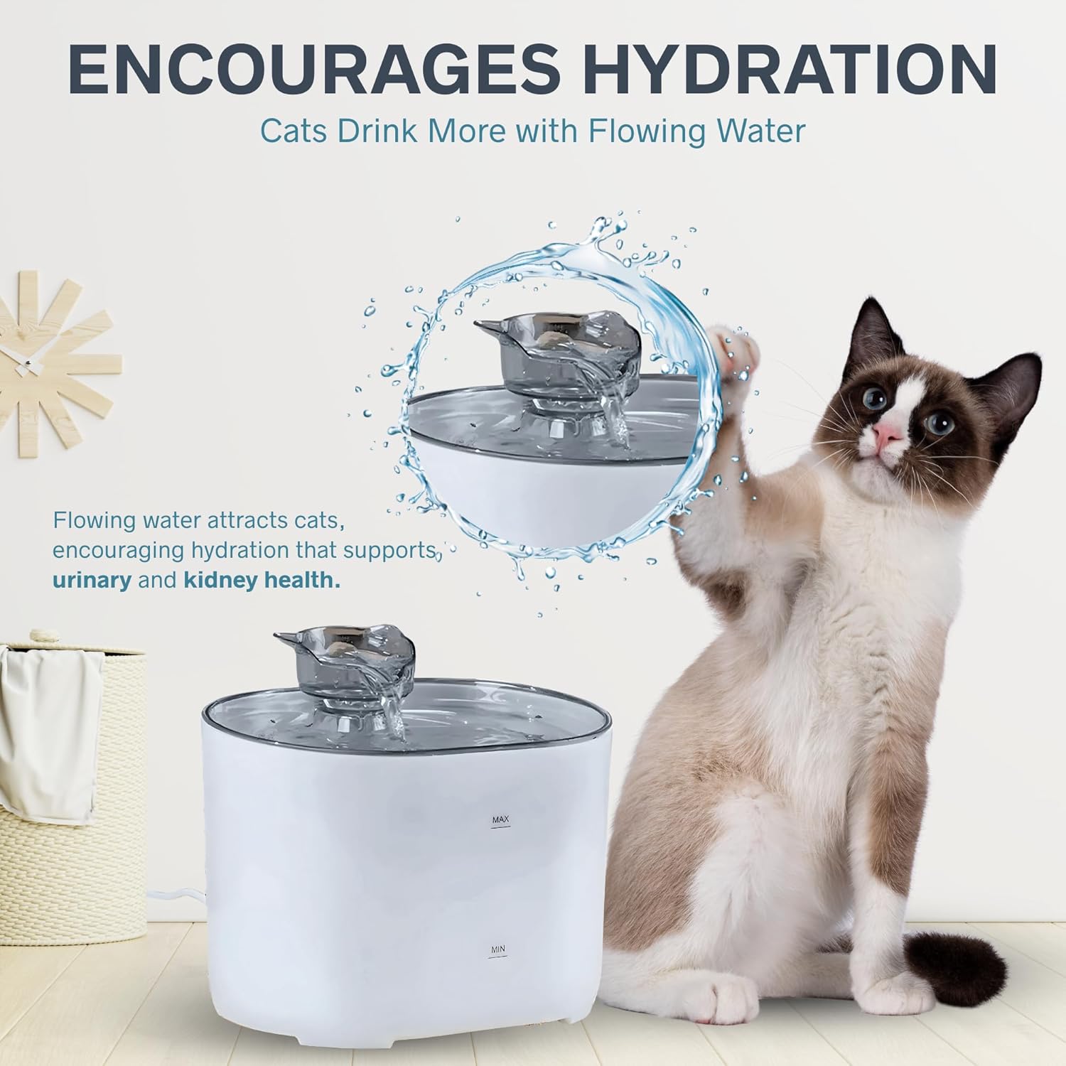 Nexso 2.2L Cat Water Fountain White Silent 4-Layer Filter
