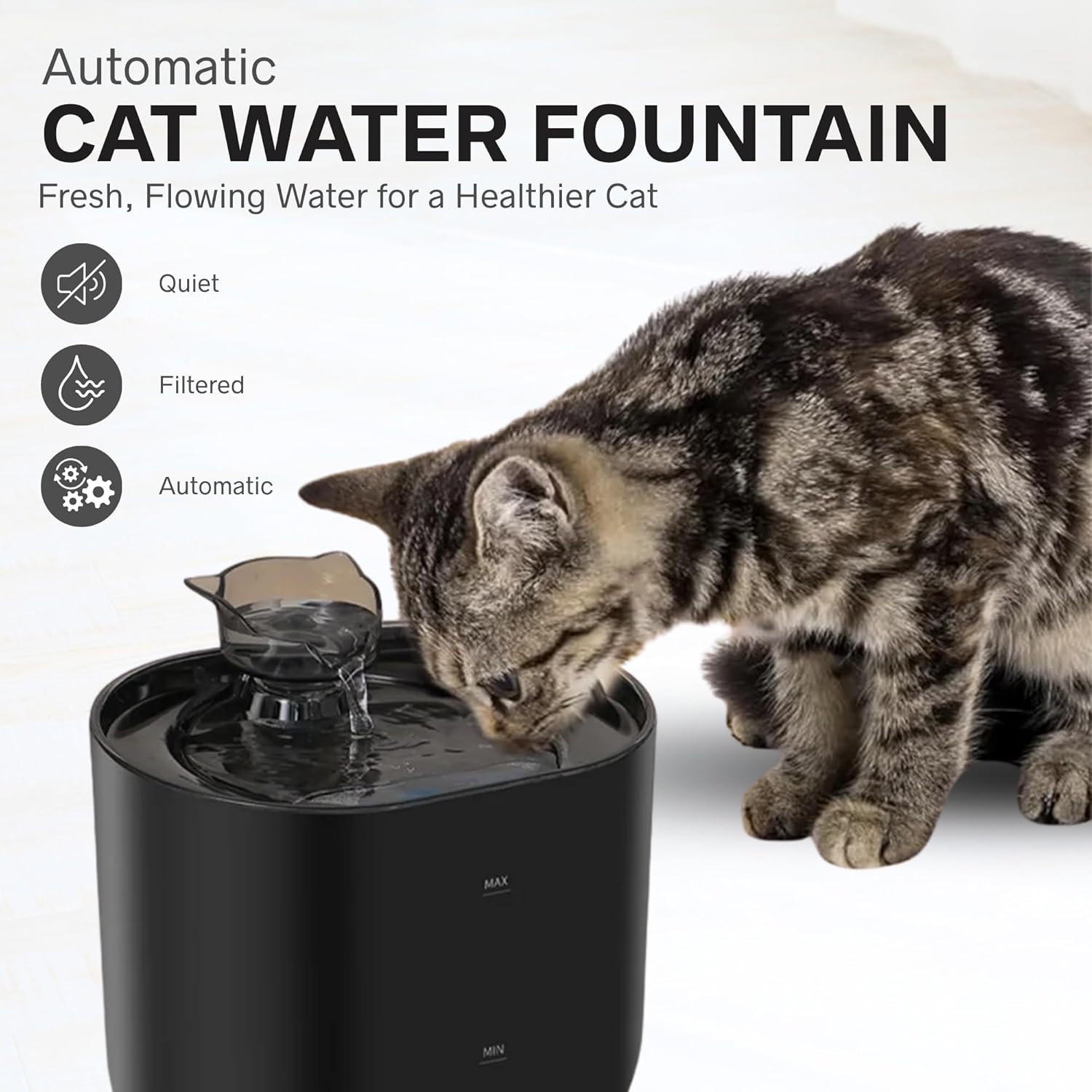 Nexso 2.2L Cat Water Fountain Black Silent 4-Layer Filter