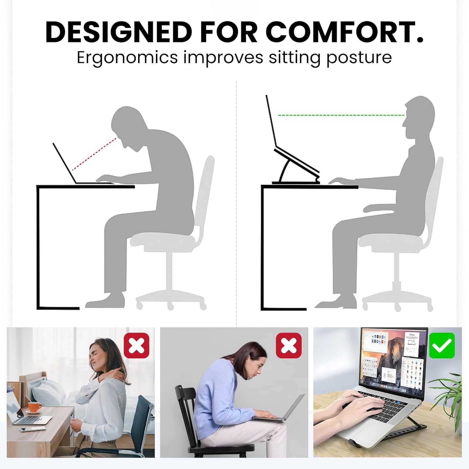 Nexso Adjustable Laptop Stand Silver Aluminium 7-Angle