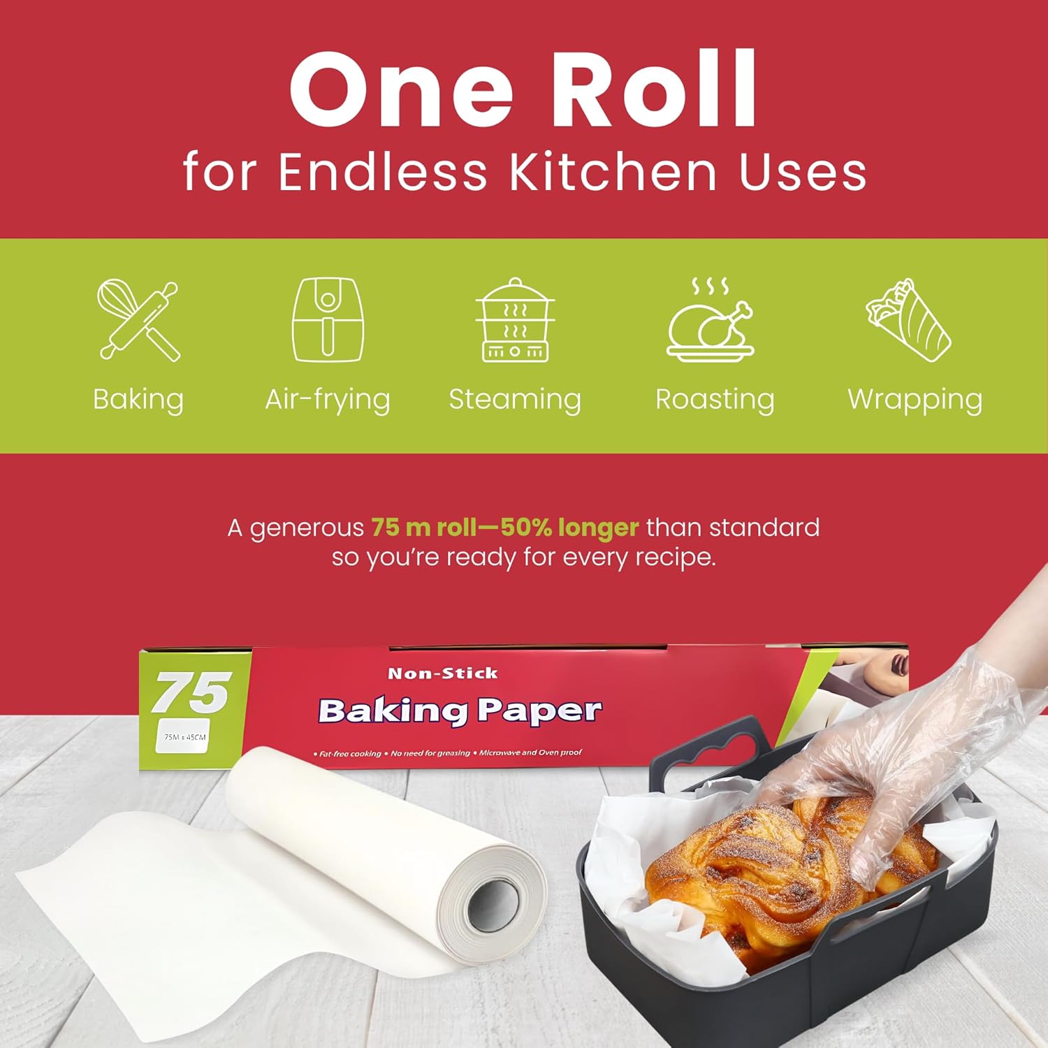NEXSO Silicone Baking Paper – Non-Stick Heat-Resistant 75m