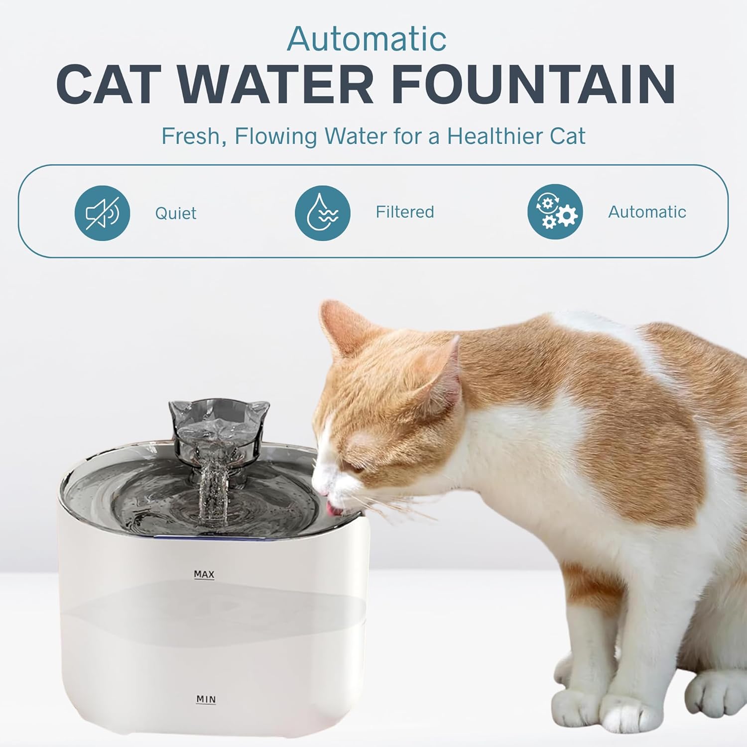 Nexso 2.2L Cat Water Fountain White Silent 4-Layer Filter
