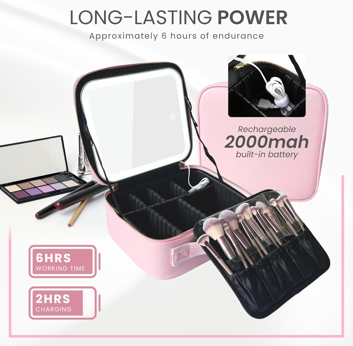 NEXSO Pink Makeup Bag – LED Mirror Cosmetic Organizer
