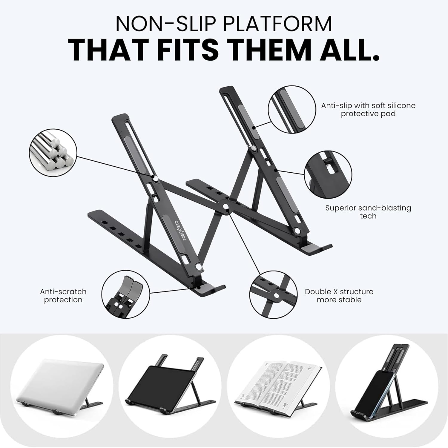 Nexso Adjustable Laptop Stand Silver Aluminium 7-Angle