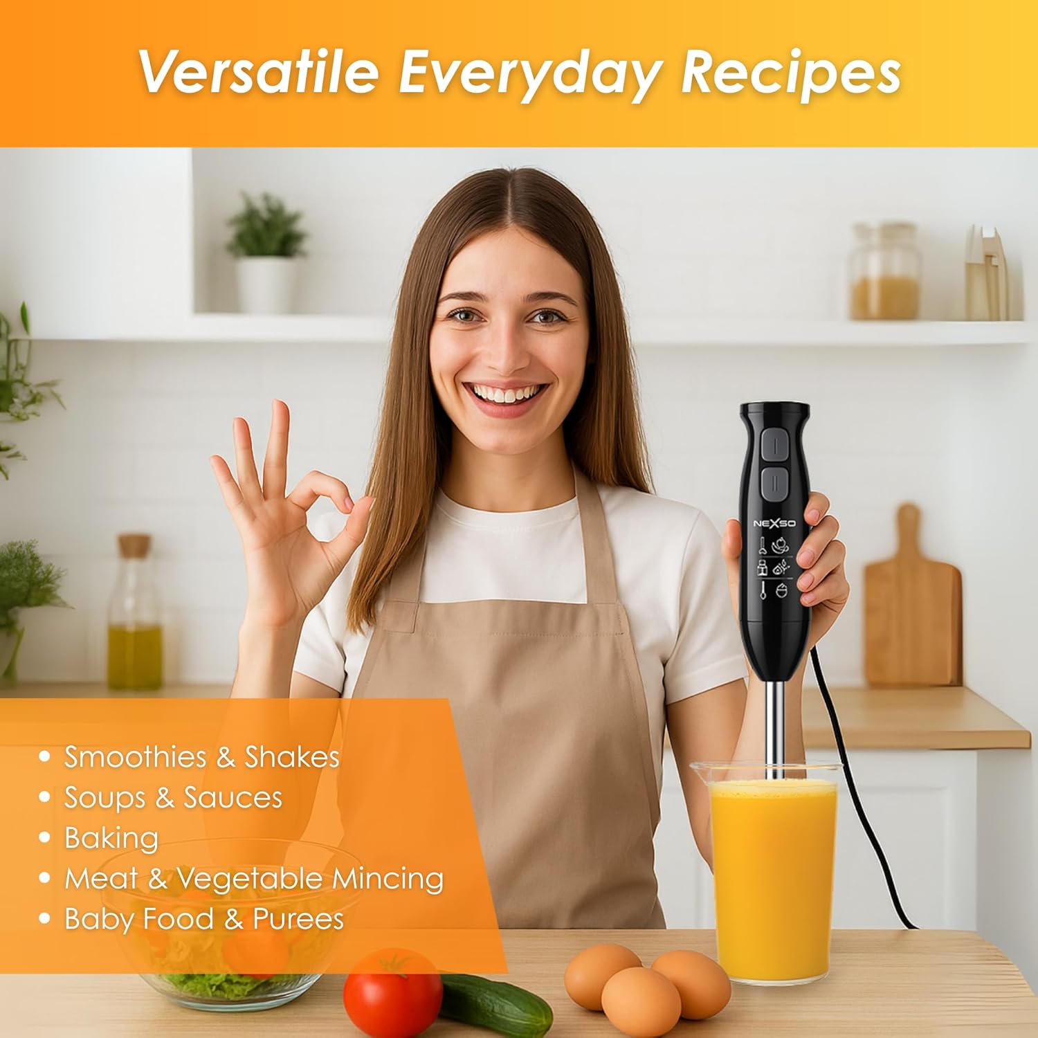 NEXSO 4-in-1 Hand Blender 1000W – Electric Stick Mixer Set