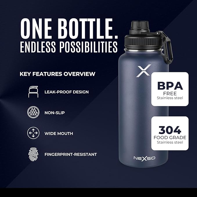 Insulated Stainless Steel Water Bottle 1000ml | Double Wall Thermos with 3 Leak-Proof Lids, Straw Brush & Carrying Bag – Hot & Cold Flask for Gym, Travel, Office & Outdoor Use