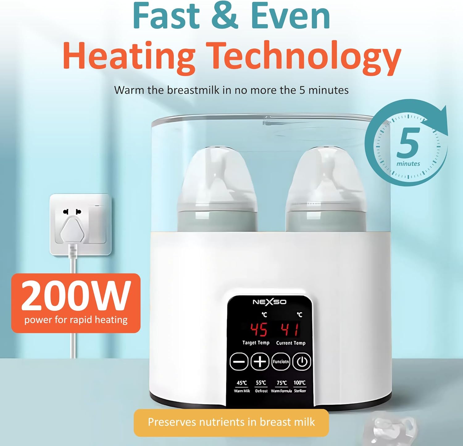 Nexso N20 Baby Bottle Warmer Dual Temp Fast Sterilizer