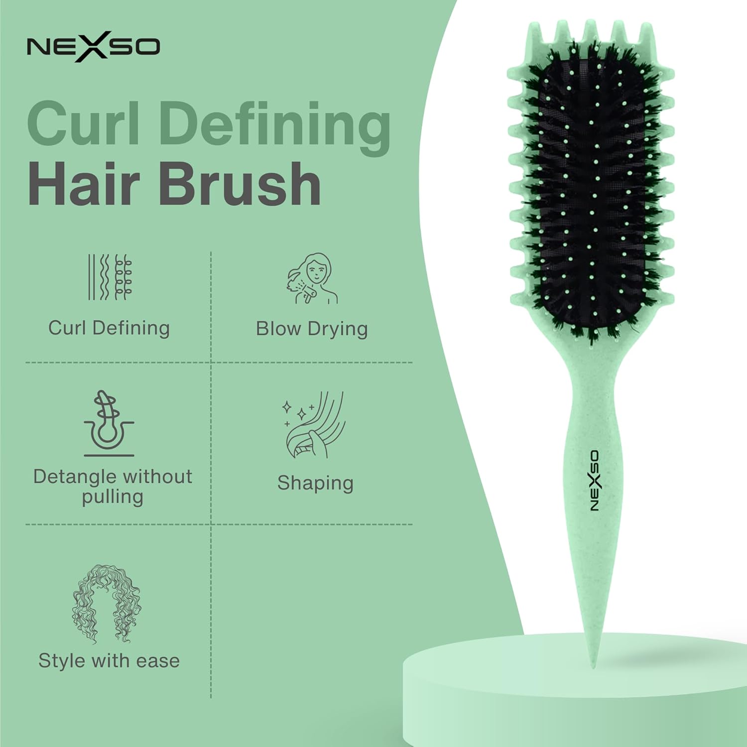 Nexso Curl Defining Hair Brush – Heat-Resistant, Green