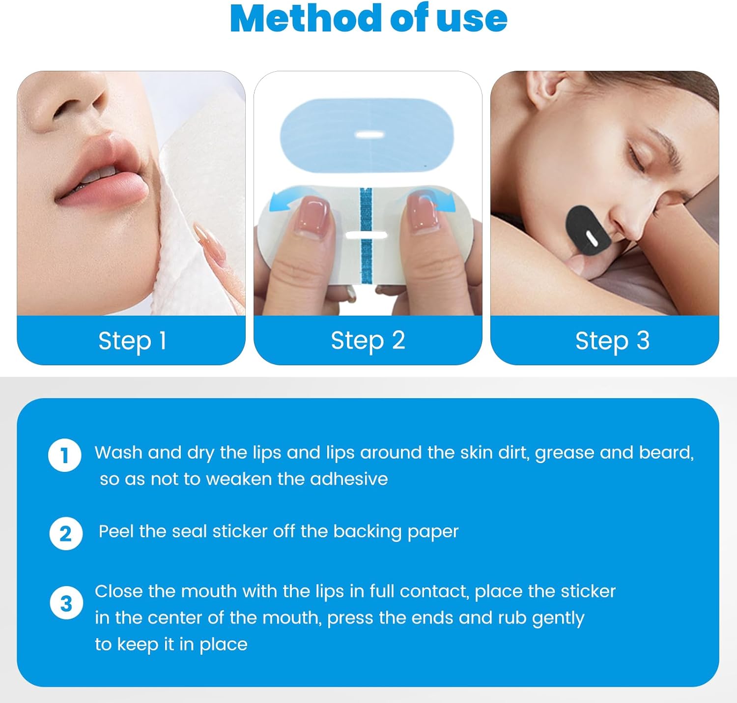 Yhemday Mouth Tape for Sleeping - Anti Snoring Strips for Better Sleep - Comfortable & Hypoallergenic - Promote Nasal Breathing (Blue, 30)