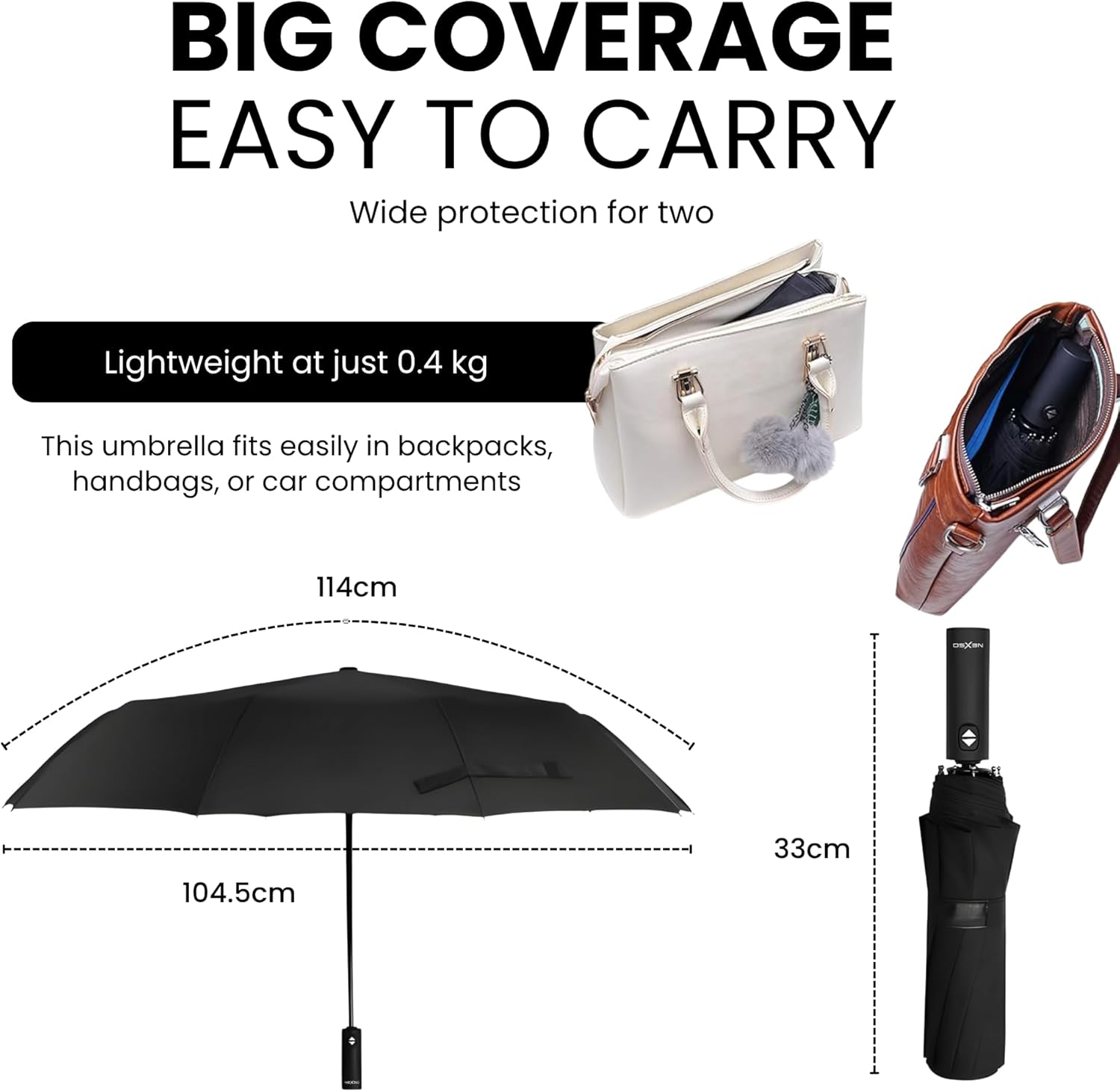 Nexso Compact Travel Umbrella UV50+ Windproof Auto — Black (UAE)