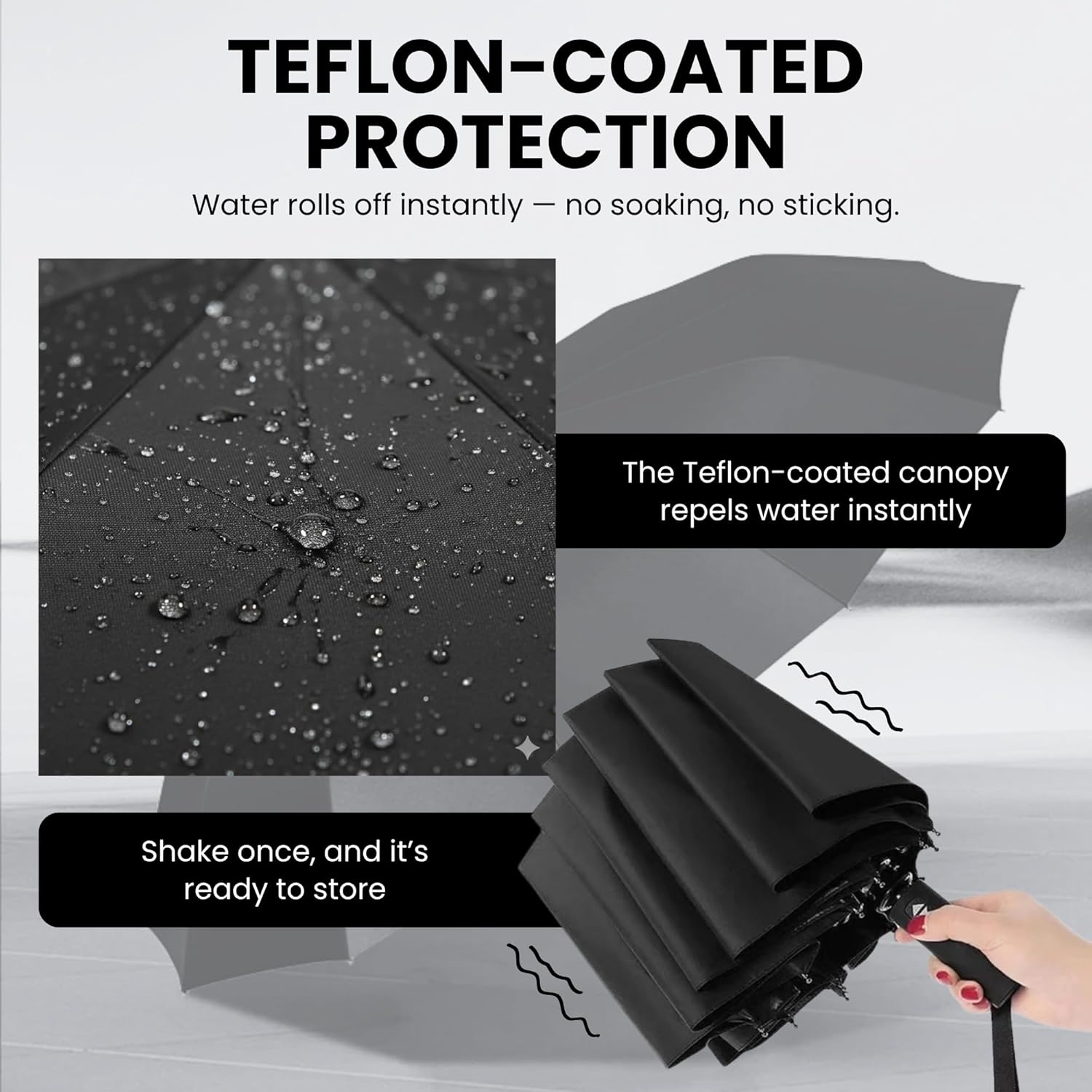 Nexso Compact Travel Umbrella UV50+ Windproof Auto — Black (UAE)