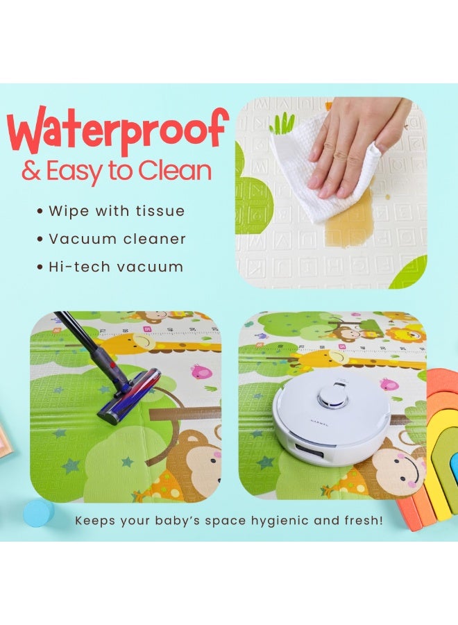 NEXSO Baby Play Mat 200×180cm – Waterproof XPE Foam Foldable Crawling Mat for Babies & Toddlers | Thick Non-Toxic Floor Play Mat | Giraffe & Dreamy City Design