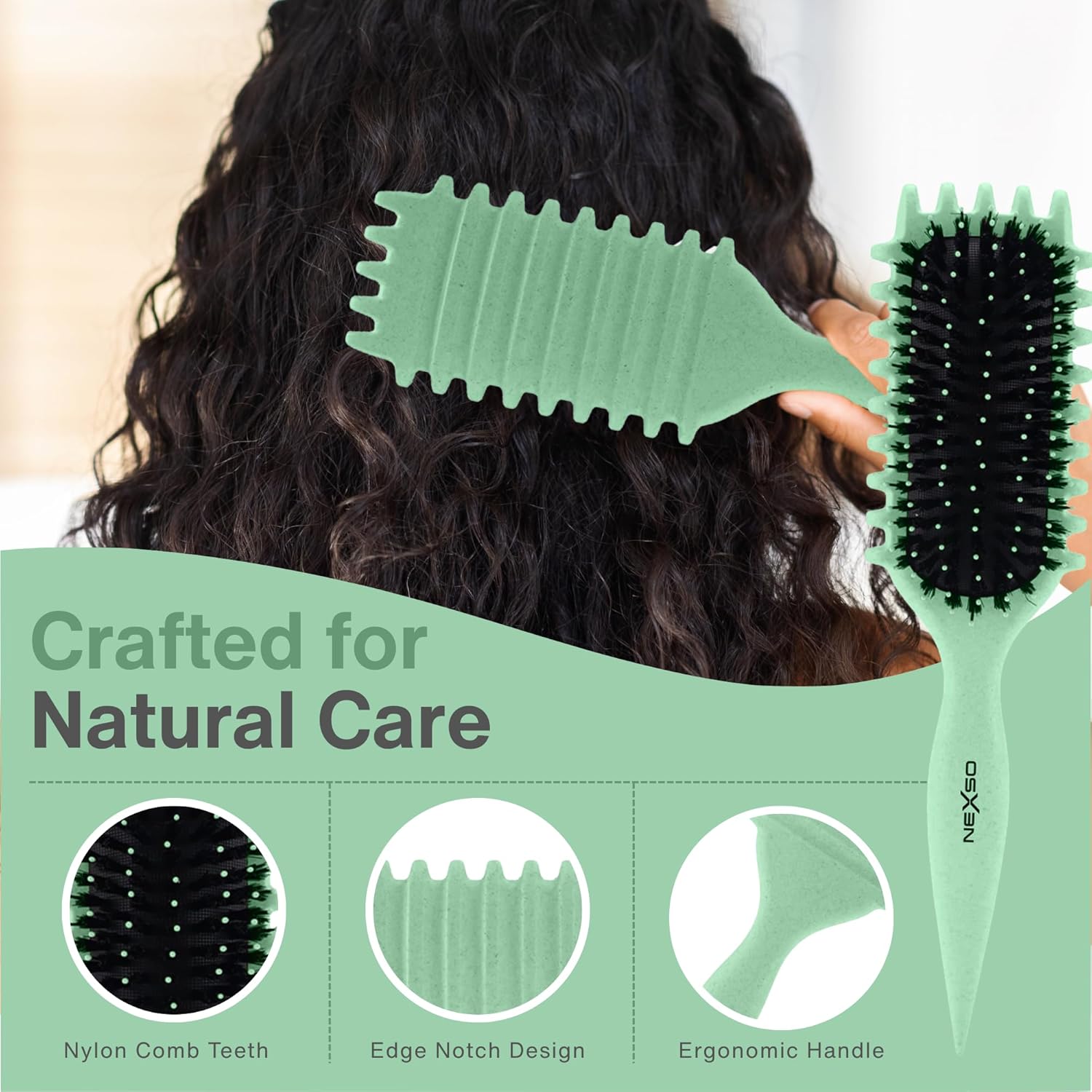 Nexso Curl Defining Hair Brush – Heat-Resistant, Green