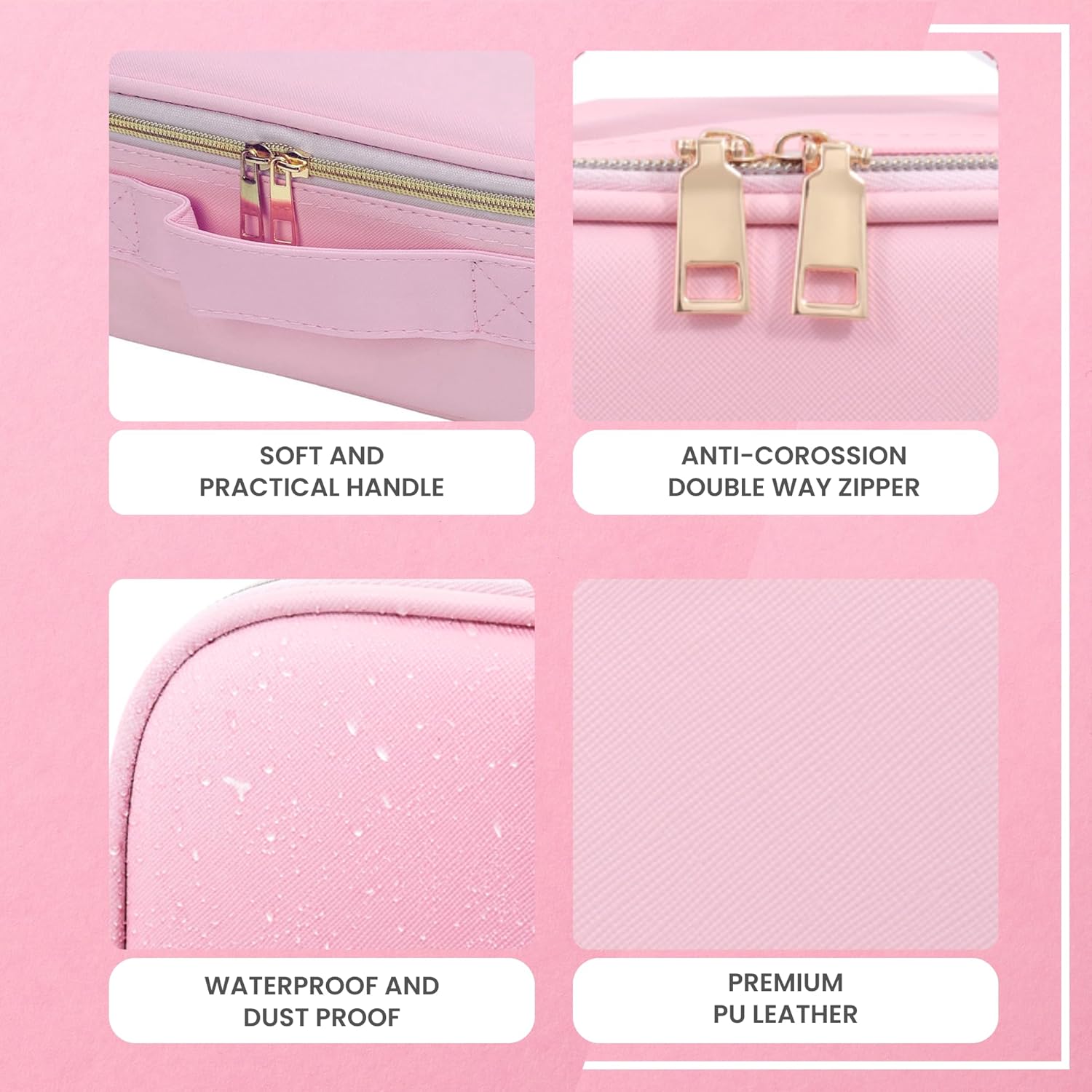 NEXSO Pink Makeup Bag – LED Mirror Cosmetic Organizer