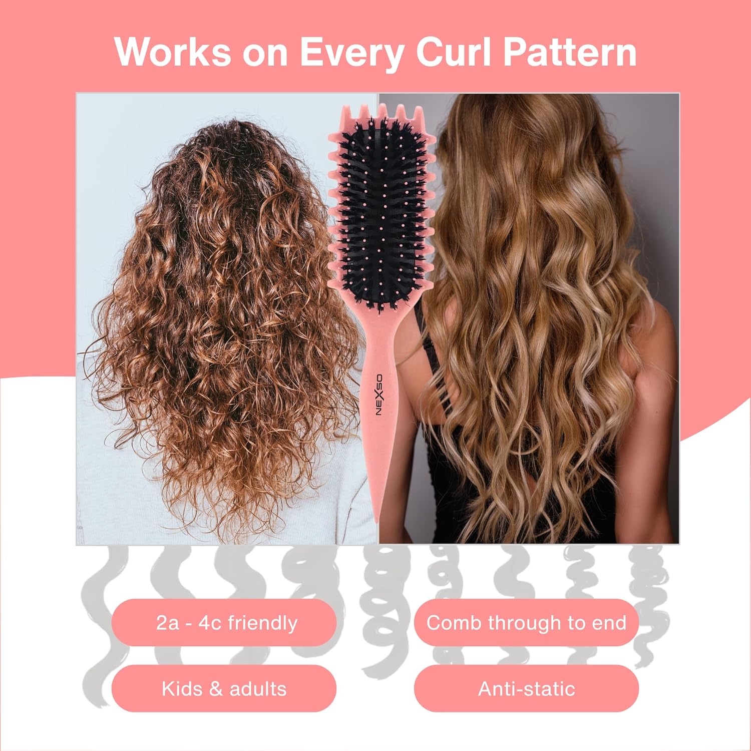 Nexso Curl Defining Hair Brush – Heat-Resistant, Pink