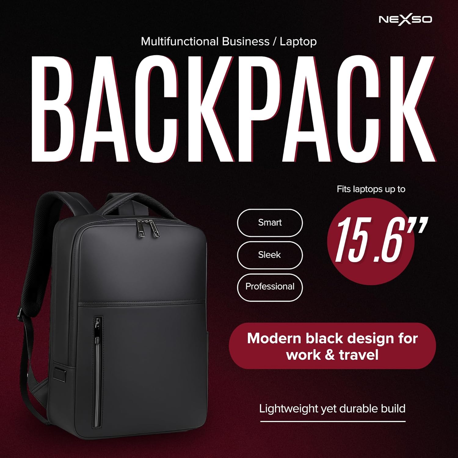 NEXSO Men’s Black Backpack UAE – Waterproof Laptop Travel Bag