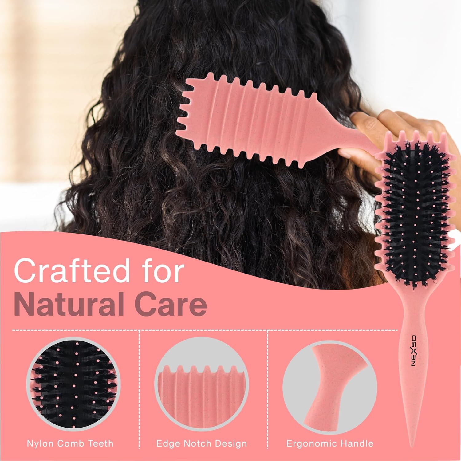 Nexso Curl Defining Hair Brush – Heat-Resistant, Pink