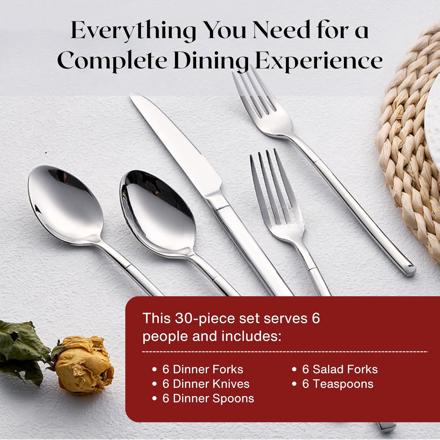 Nexso 30pcs Silver Cutlery Set Stainless Steel Mirror