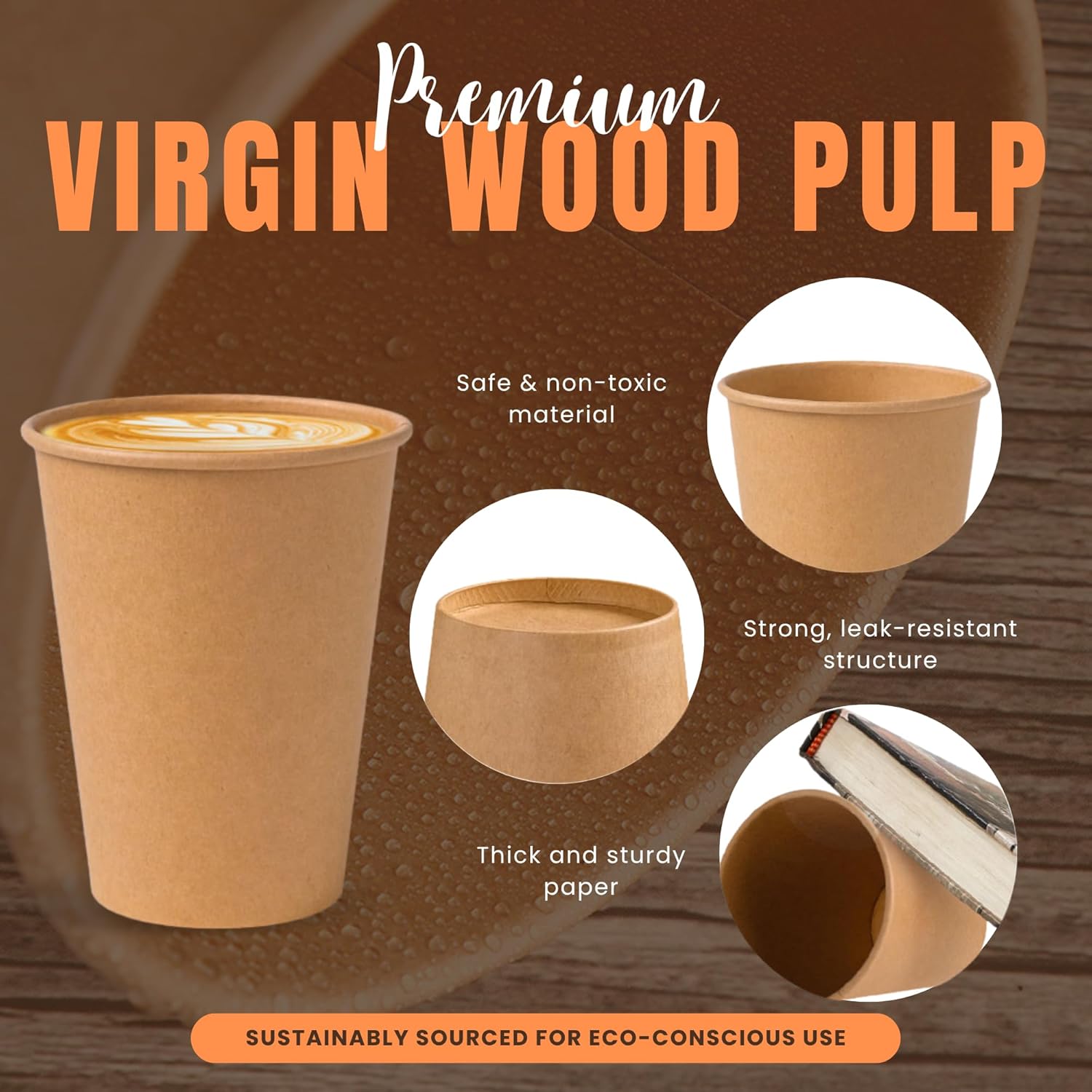 NEXSO 12oz Brown Disposable Coffee Cups – Eco-Friendly 50pcs