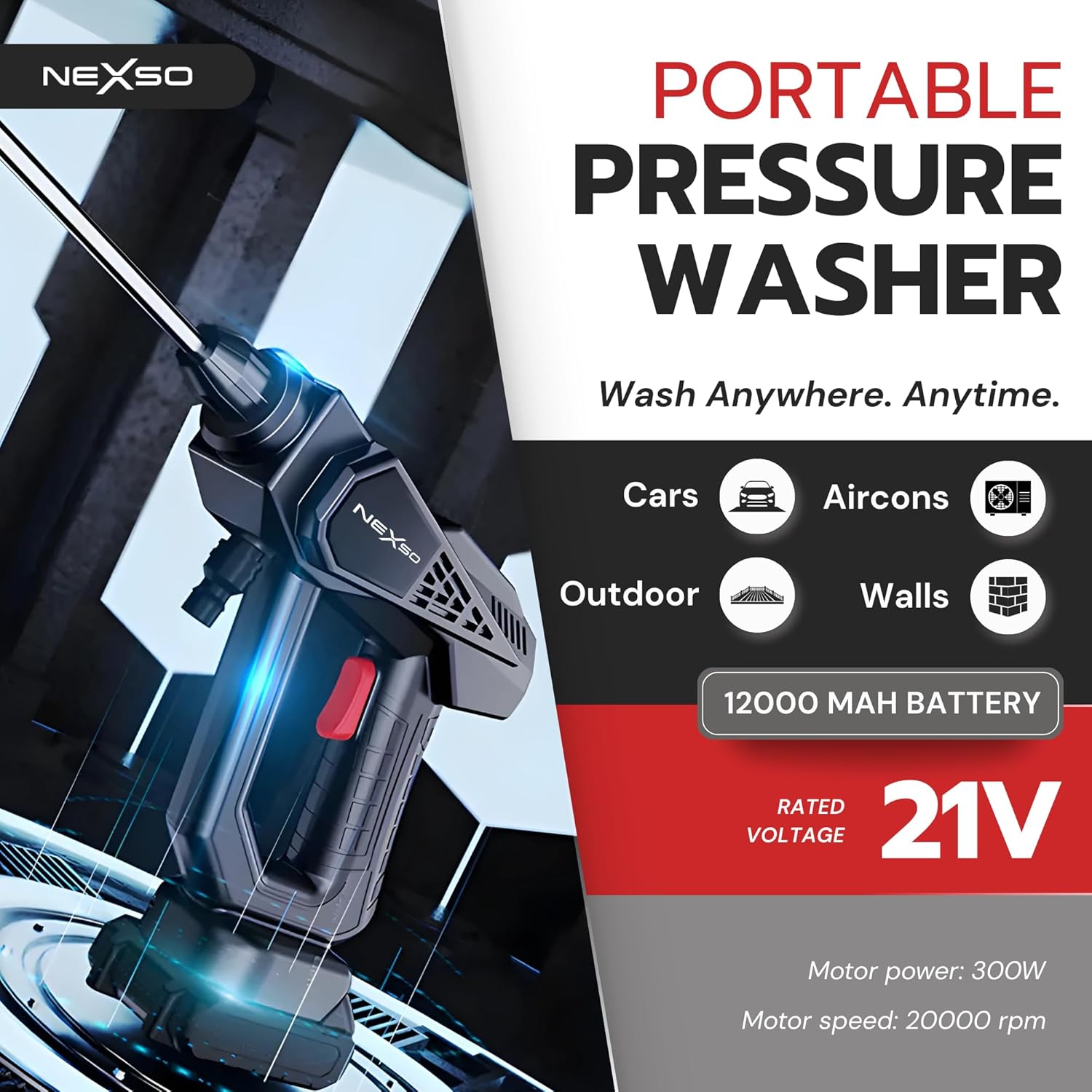 NEXSO 21V Cordless Pressure Washer – Portable Car & Home
