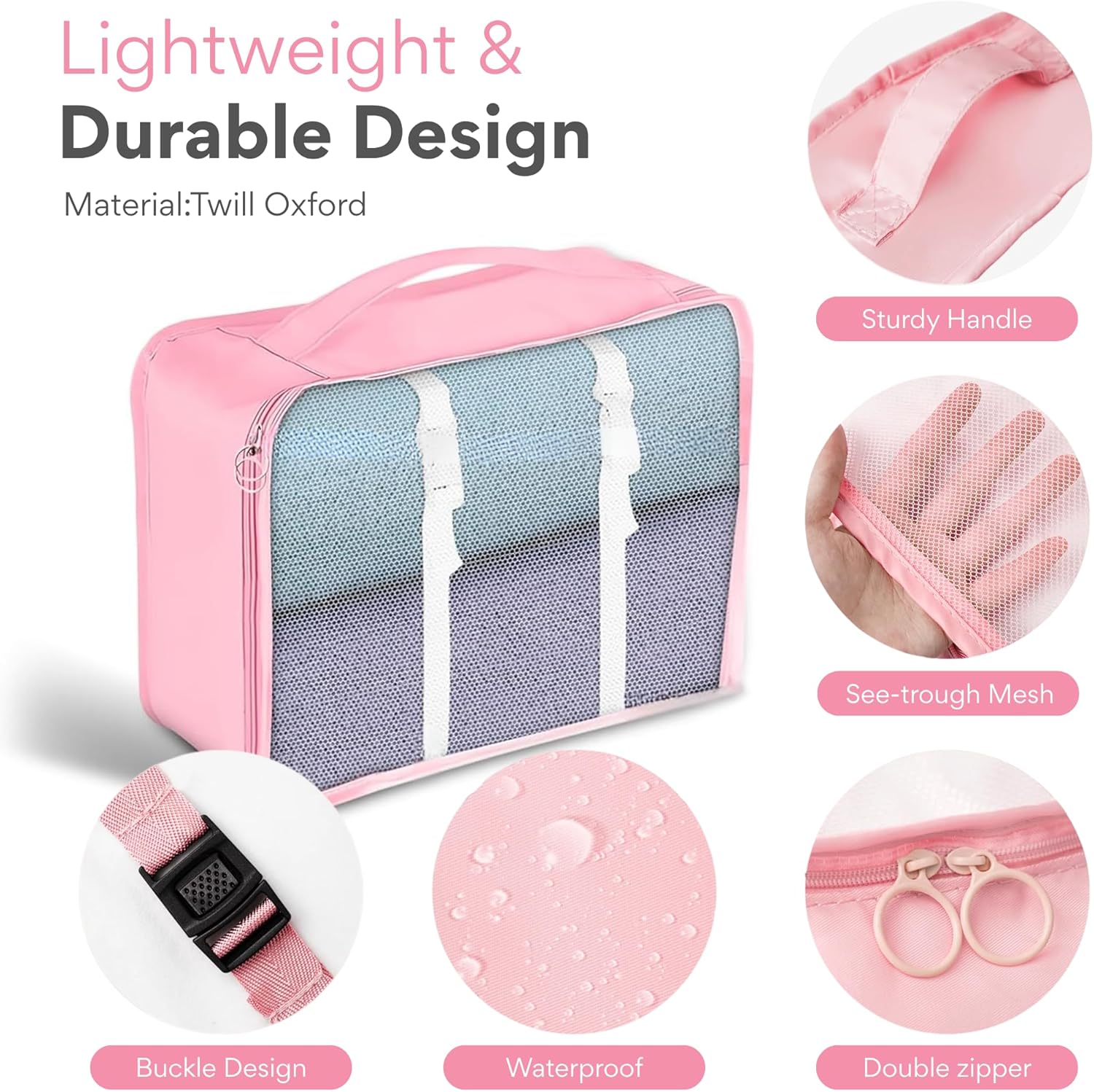 NEXSO Pink Travel Organizer 8-Piece Set – Packing Cubes
