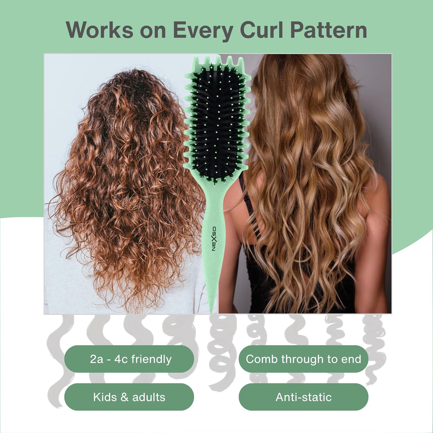 Nexso Curl Defining Hair Brush – Heat-Resistant, Green