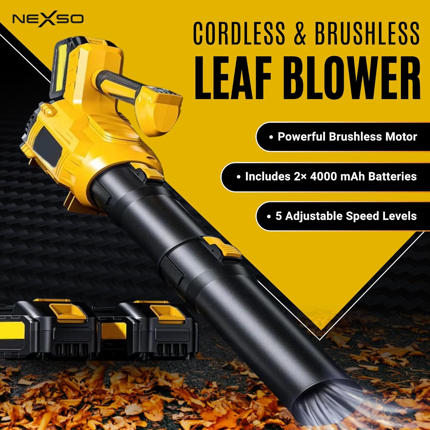 Nexso Cordless Air Blower 320CFM 5-Speed 2 Batteries