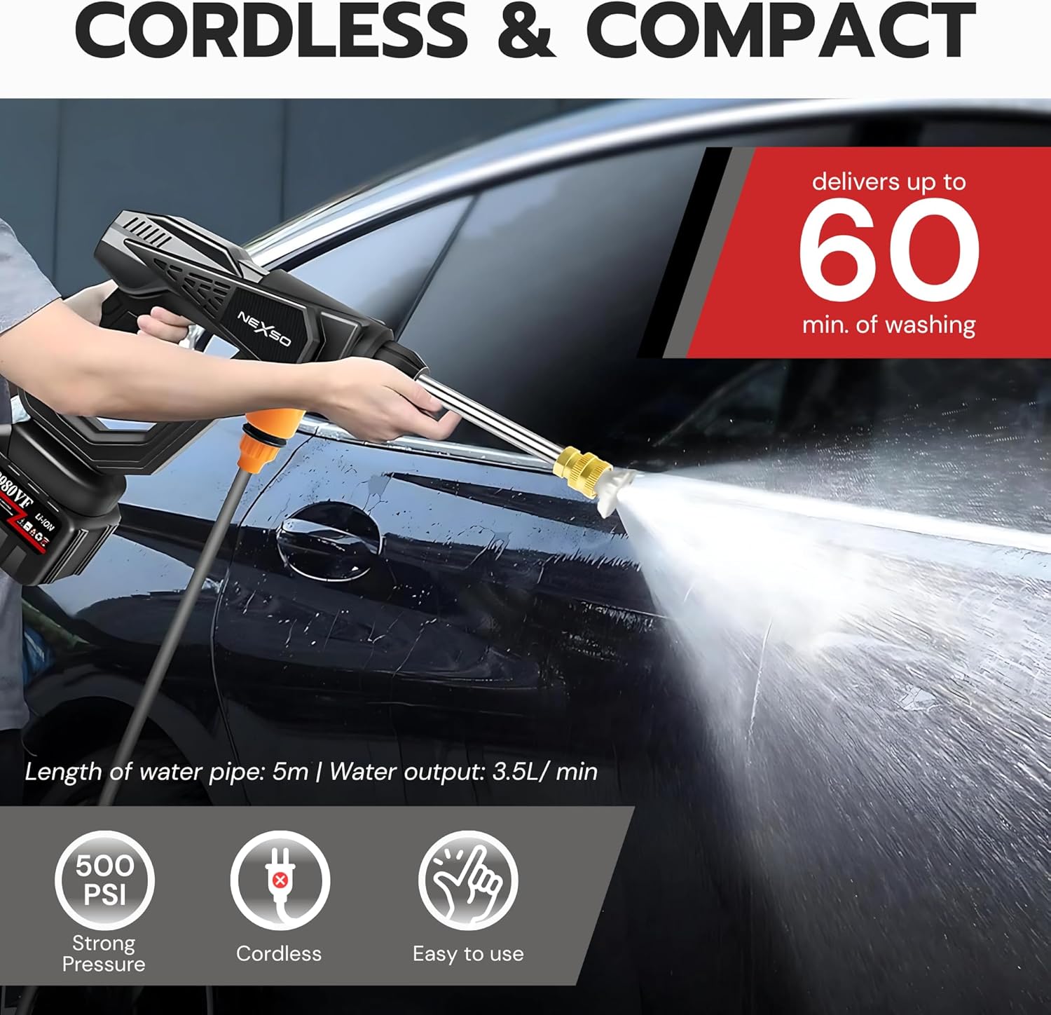 NEXSO 21V Cordless Pressure Washer – Portable Car & Home