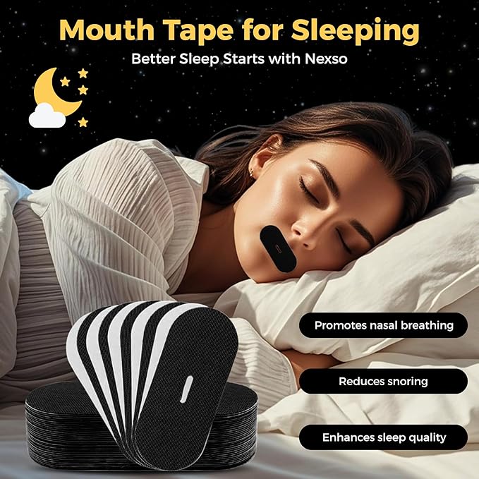 Nexso Black Mouth Tape 30pcs Hypoallergenic Snore Strips