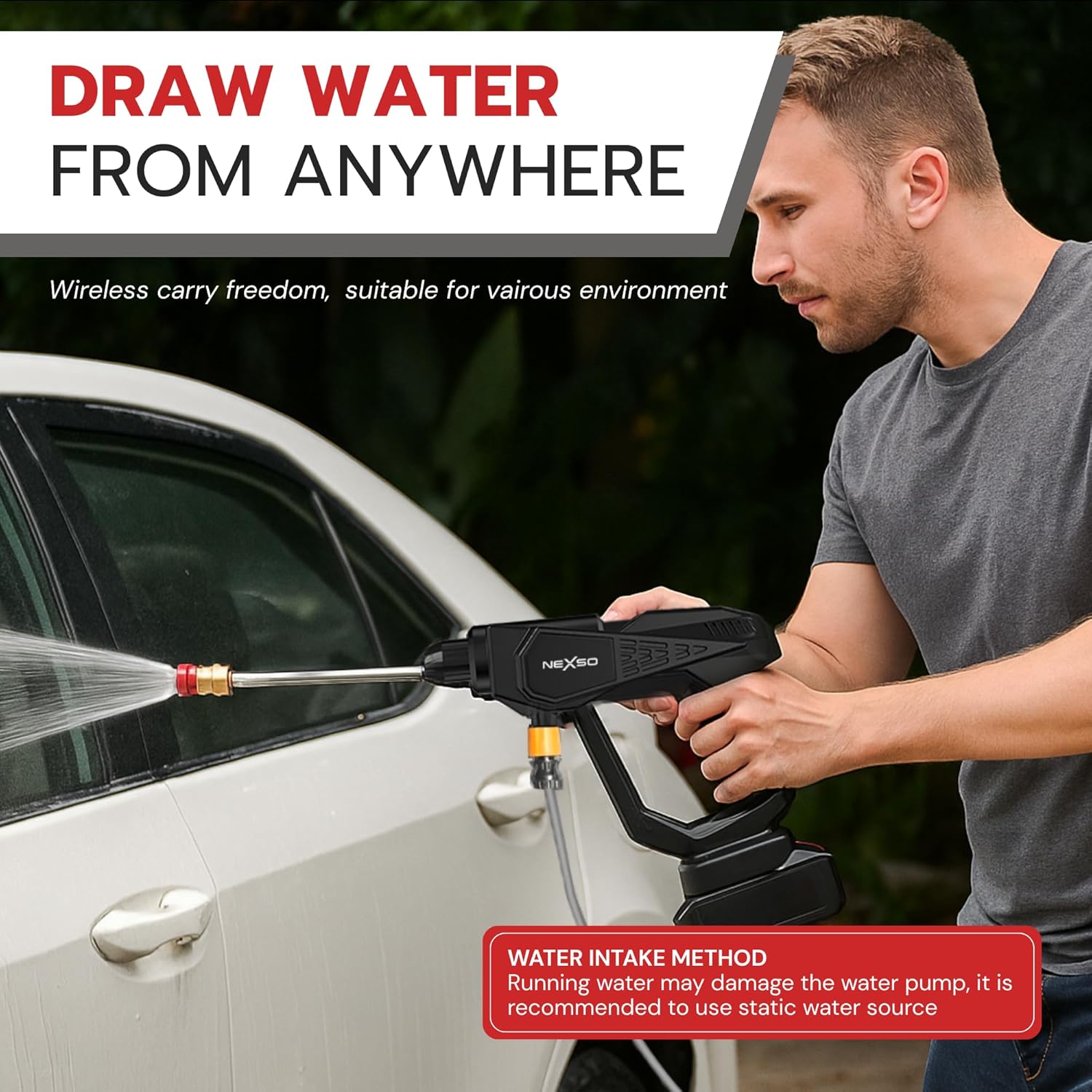NEXSO 21V Cordless Pressure Washer – Portable Car & Home