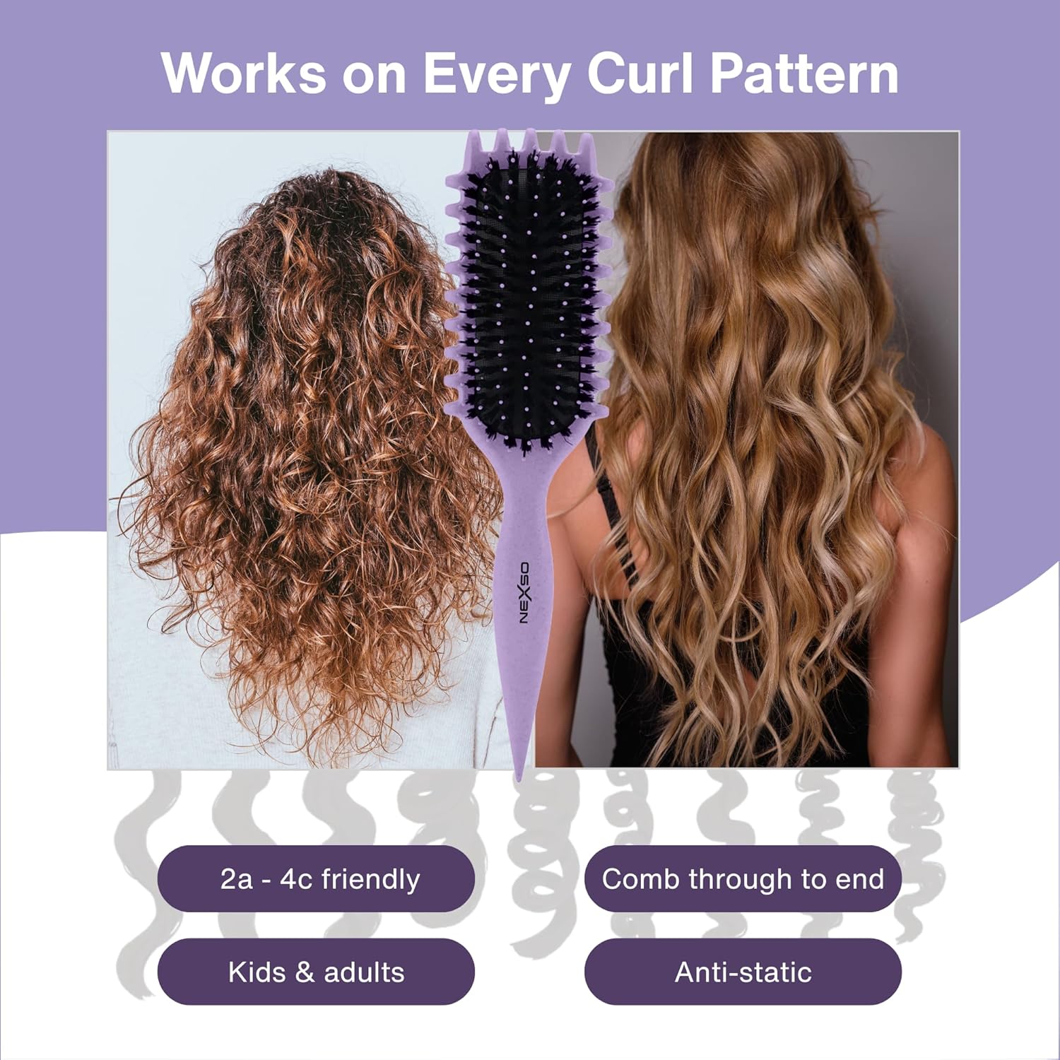 Nexso Curl Defining Hair Brush – Heat-Resistant, Purple