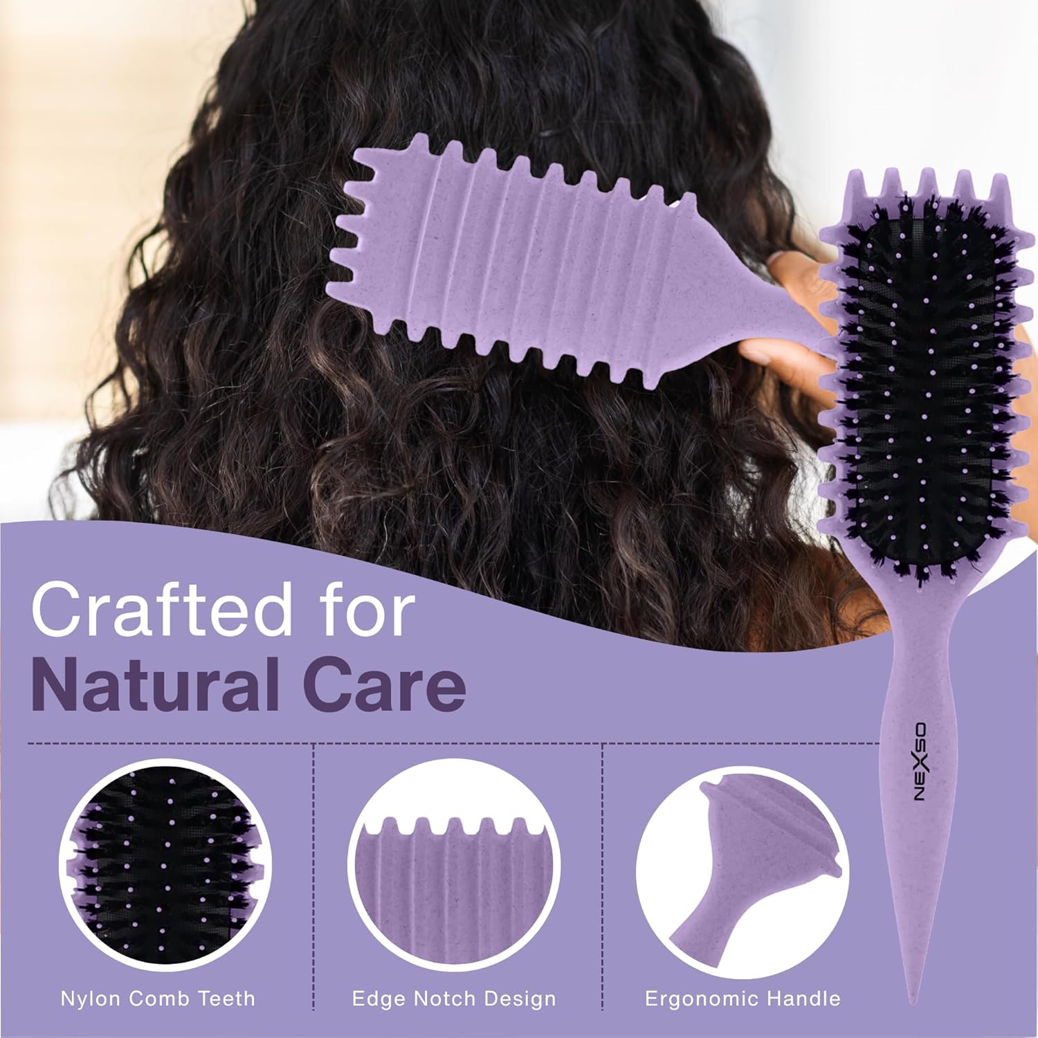 Nexso Curl Defining Hair Brush – Heat-Resistant, Purple