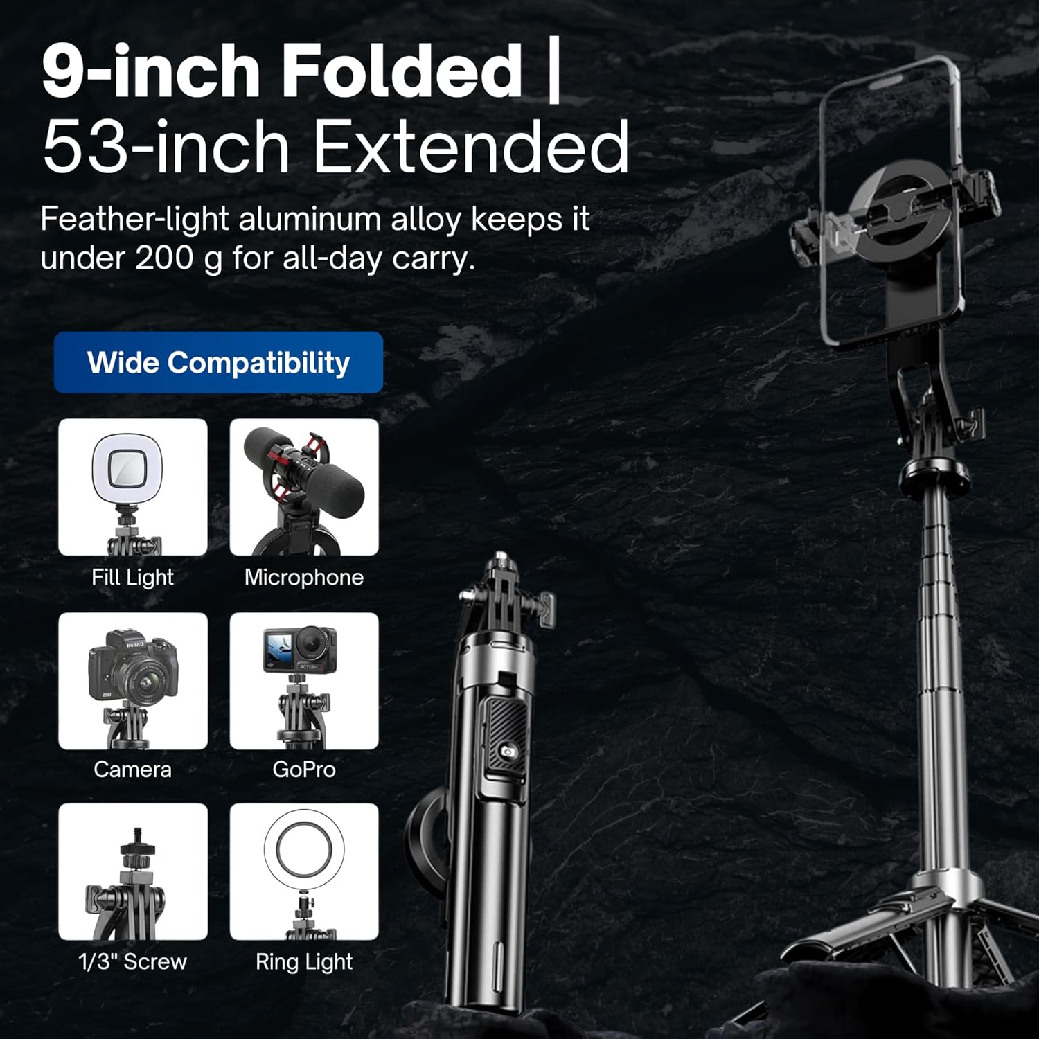 Nexso Magnetic Selfie Stick Tripod Bluetooth 1.34m