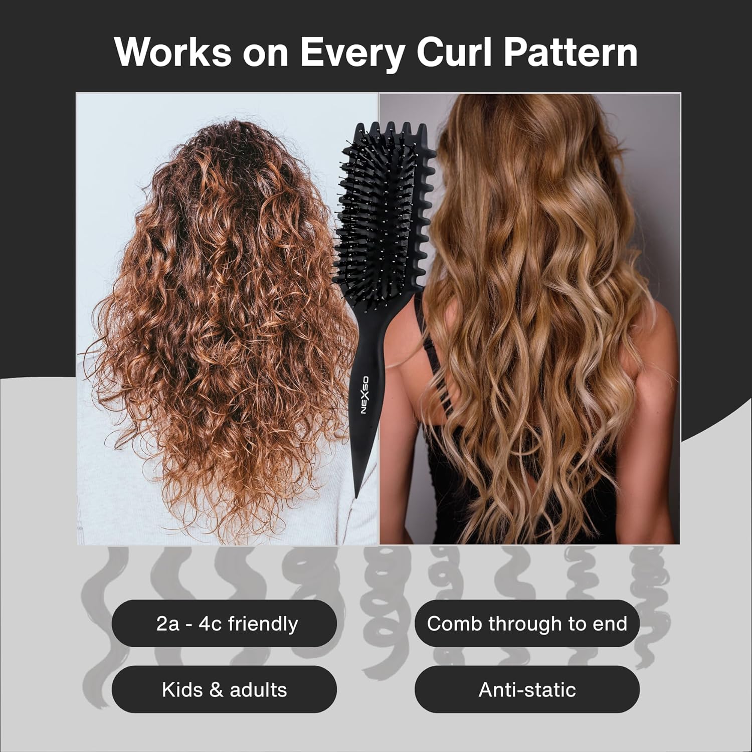 Nexso Curl Defining Hair Brush – Heat-Resistant, Black