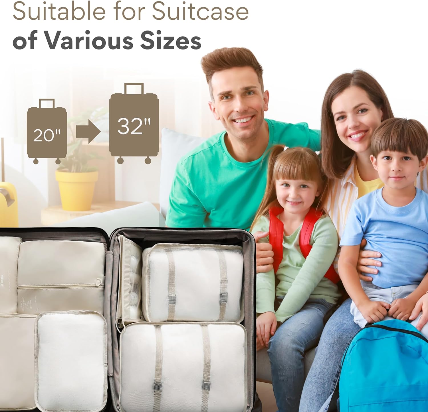 NEXSO Beige Travel Organizer 8-Piece Set – Packing Cubes