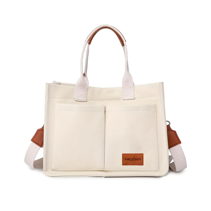 NEXSO Women’s Canvas Handbag – Beige Tote Shoulder Bag
