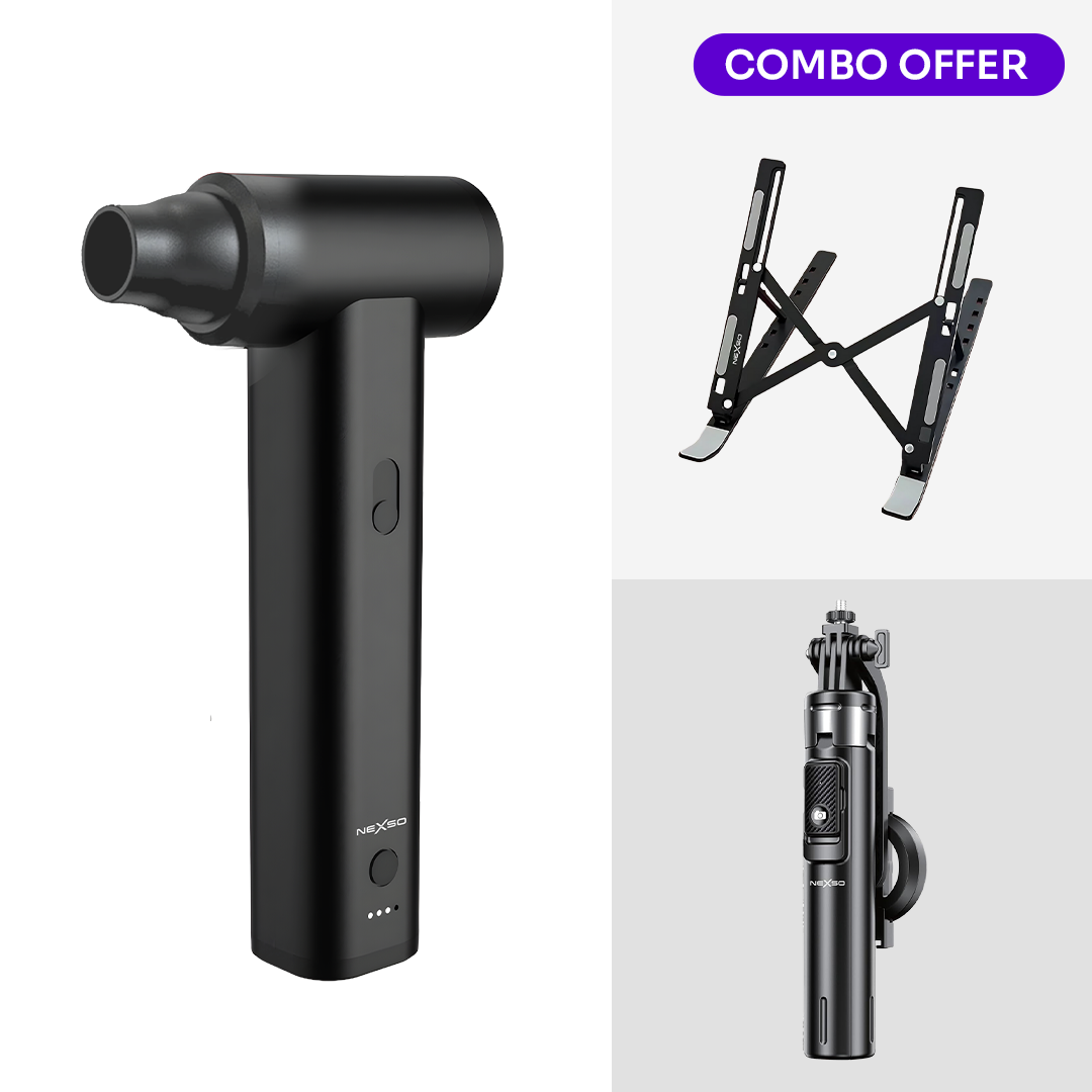 Nexso tech essentials combo laptop stand air duster tripod selfie stick