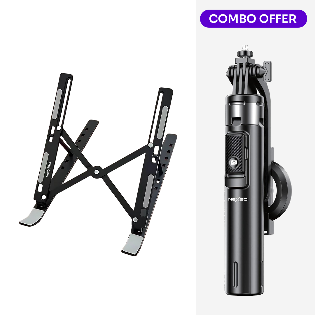 Nexso laptop stand tripod selfie stick combo black