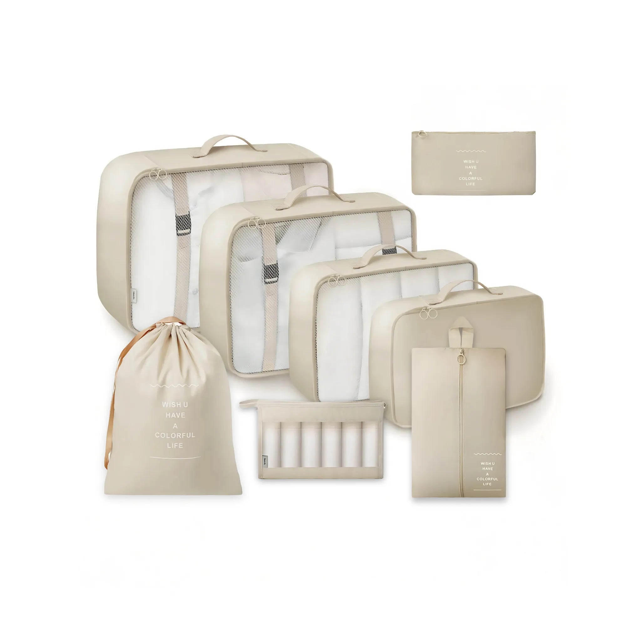 NEXSO Beige Travel Organizer 8-Piece Set – Packing Cubes