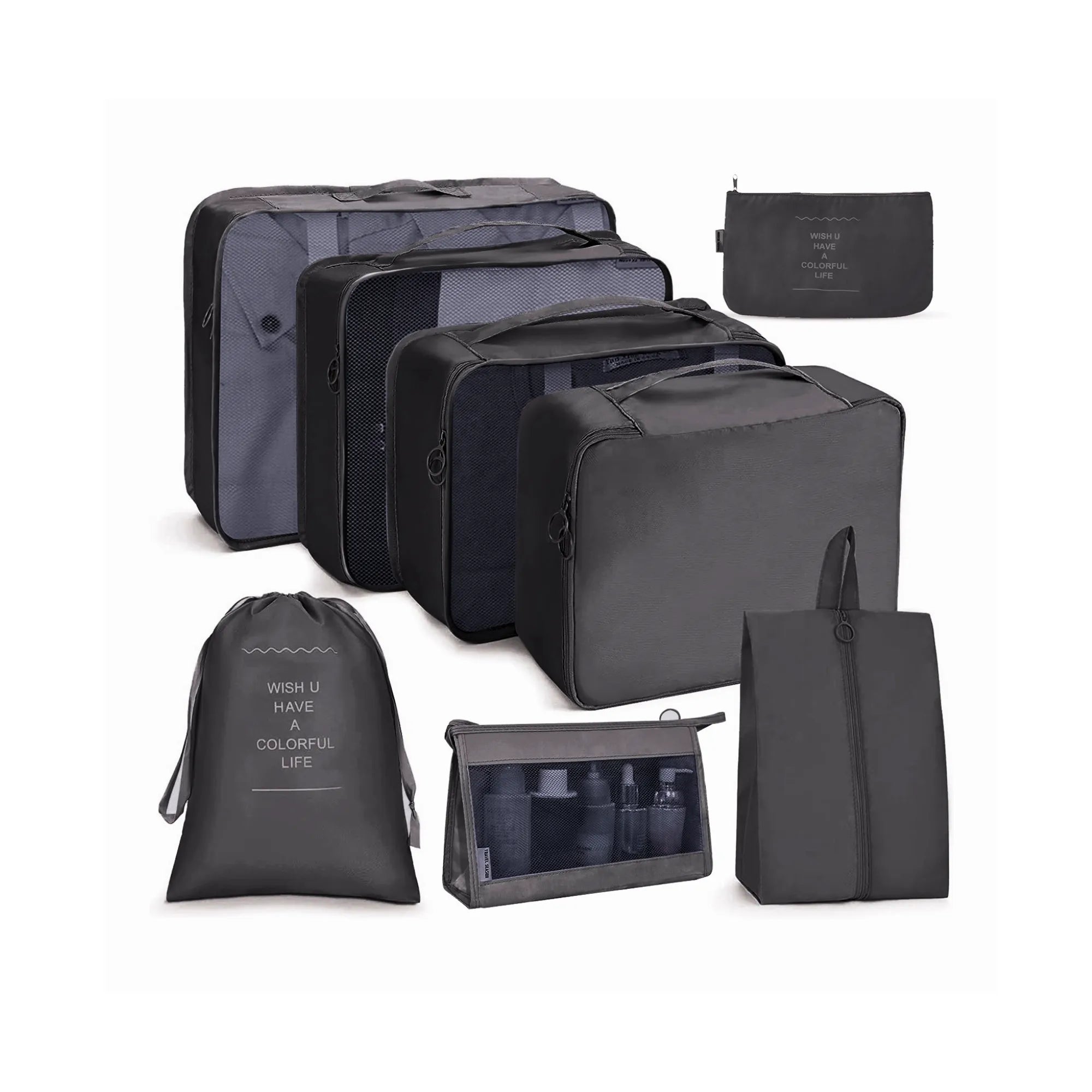 NEXSO Black Travel Organizer 8-Piece Set – Packing Cubes