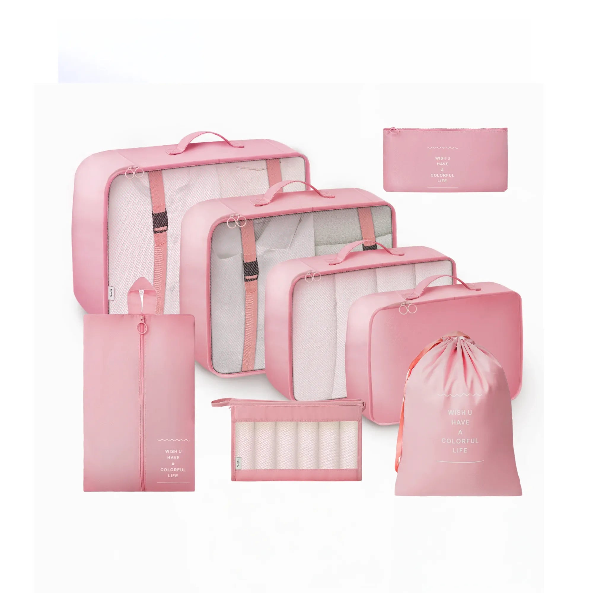 NEXSO Pink Travel Organizer 8-Piece Set – Packing Cubes