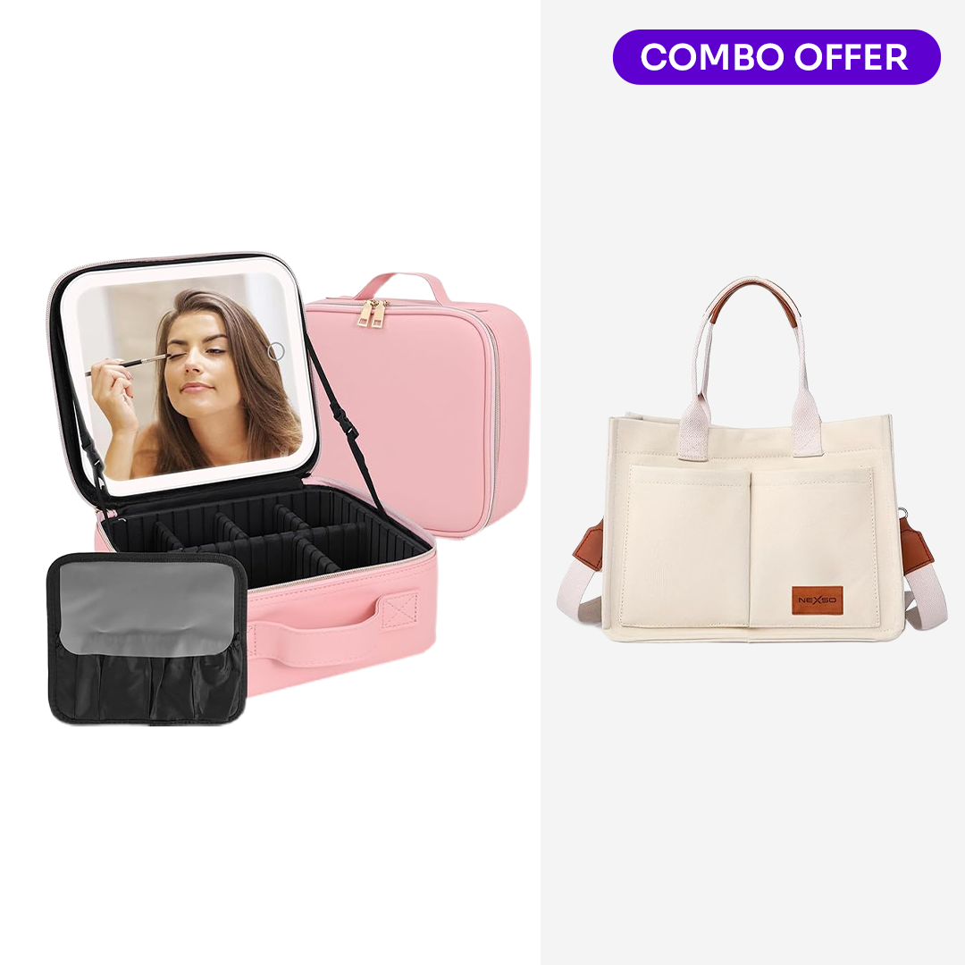 Nexso women handbag with led makeup bag combo