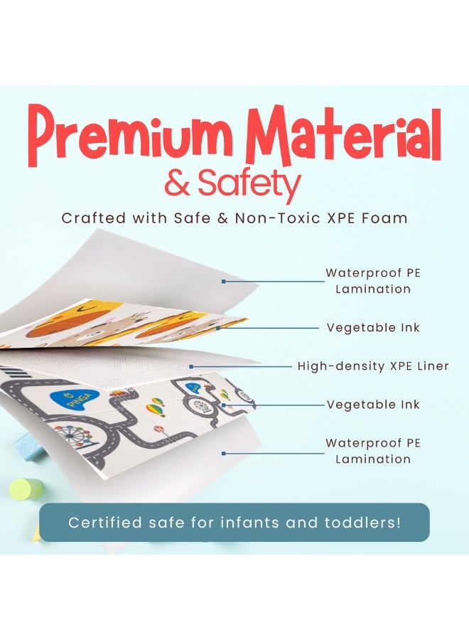 NEXSO Baby Play Mat 200×180cm – Waterproof XPE Foam Foldable Crawling Mat for Babies & Toddlers | Non-Toxic Thick Floor Play Mat | Pet World & Track Design
