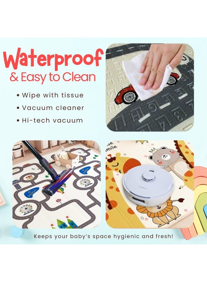 NEXSO Baby Play Mat 200×180cm – Waterproof XPE Foam Foldable Crawling Mat for Babies & Toddlers | Non-Toxic Thick Floor Play Mat | Pet World & Track Design