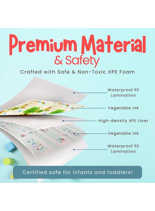 NEXSO Baby Play Mat 200×180cm – Waterproof XPE Foam Foldable Crawling Mat for Babies & Toddlers | Thick Non-Toxic Floor Play Mat | Giraffe & Dreamy City Design
