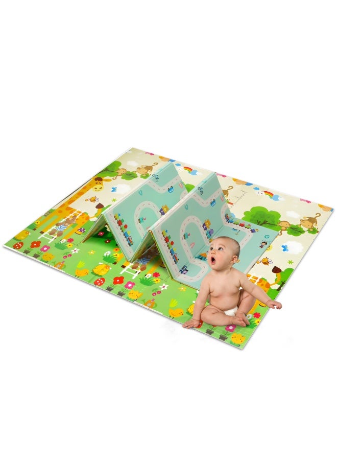 NEXSO Baby Play Mat 200×180cm – Waterproof XPE Foam Foldable Crawling Mat for Babies & Toddlers | Thick Non-Toxic Floor Play Mat | Giraffe & Dreamy City Design